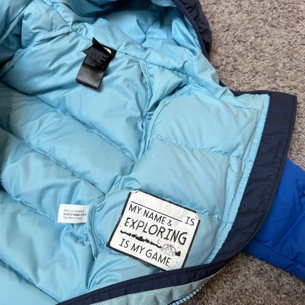 North Face 550 Lil' Snuggler Down Bunting Suit Blue Winter Baby Infant Sz 6-12M